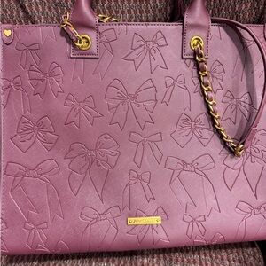 Betsey Johnson Purple/Maroon Embossed Bow Tote